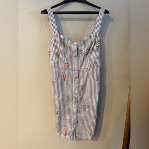 Topshop Gingham Embroidered Pinafore Dress Floral size 6